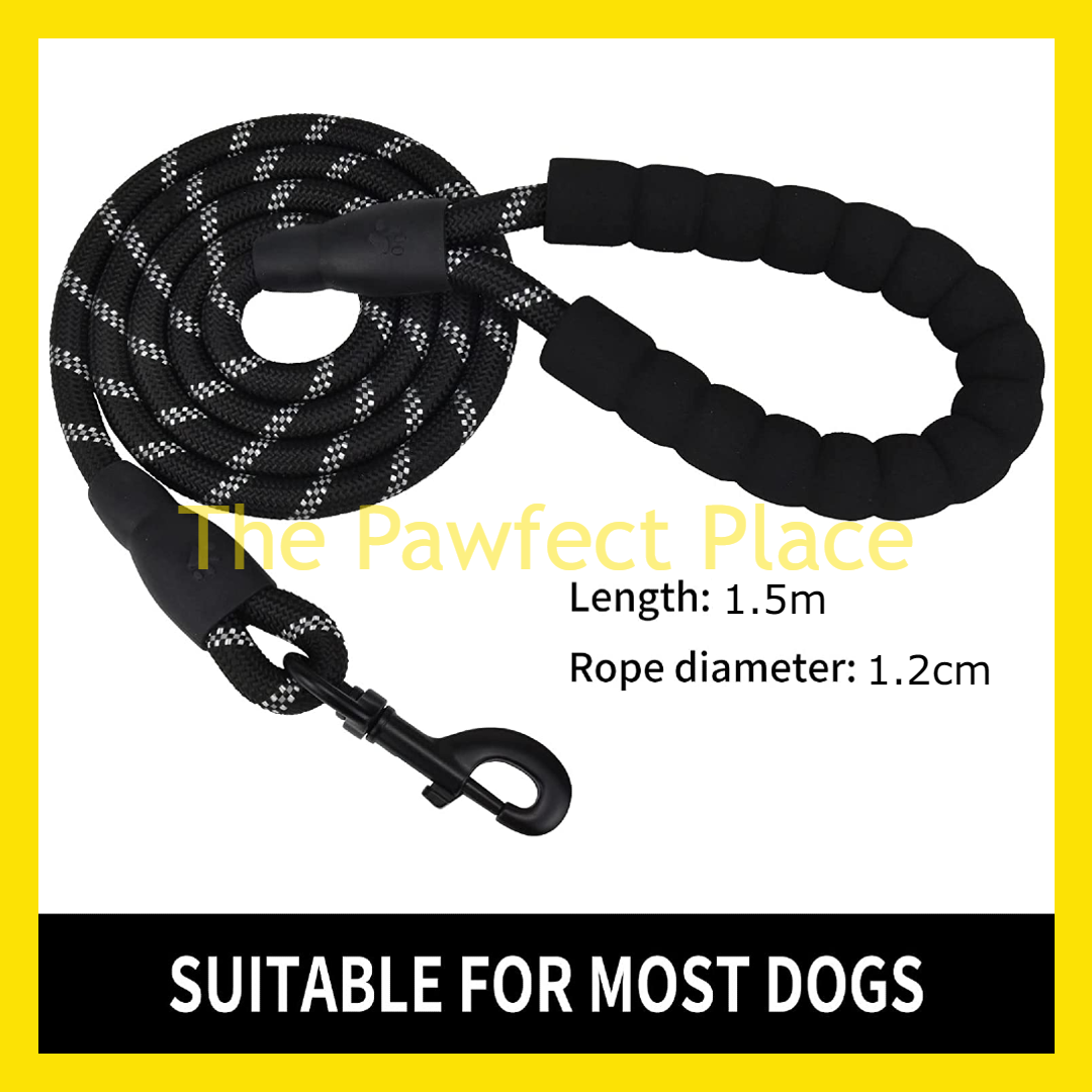 1.5m Durable Nylon Reflective Dog Leash With Comfortable Padded Handle (5' Long)