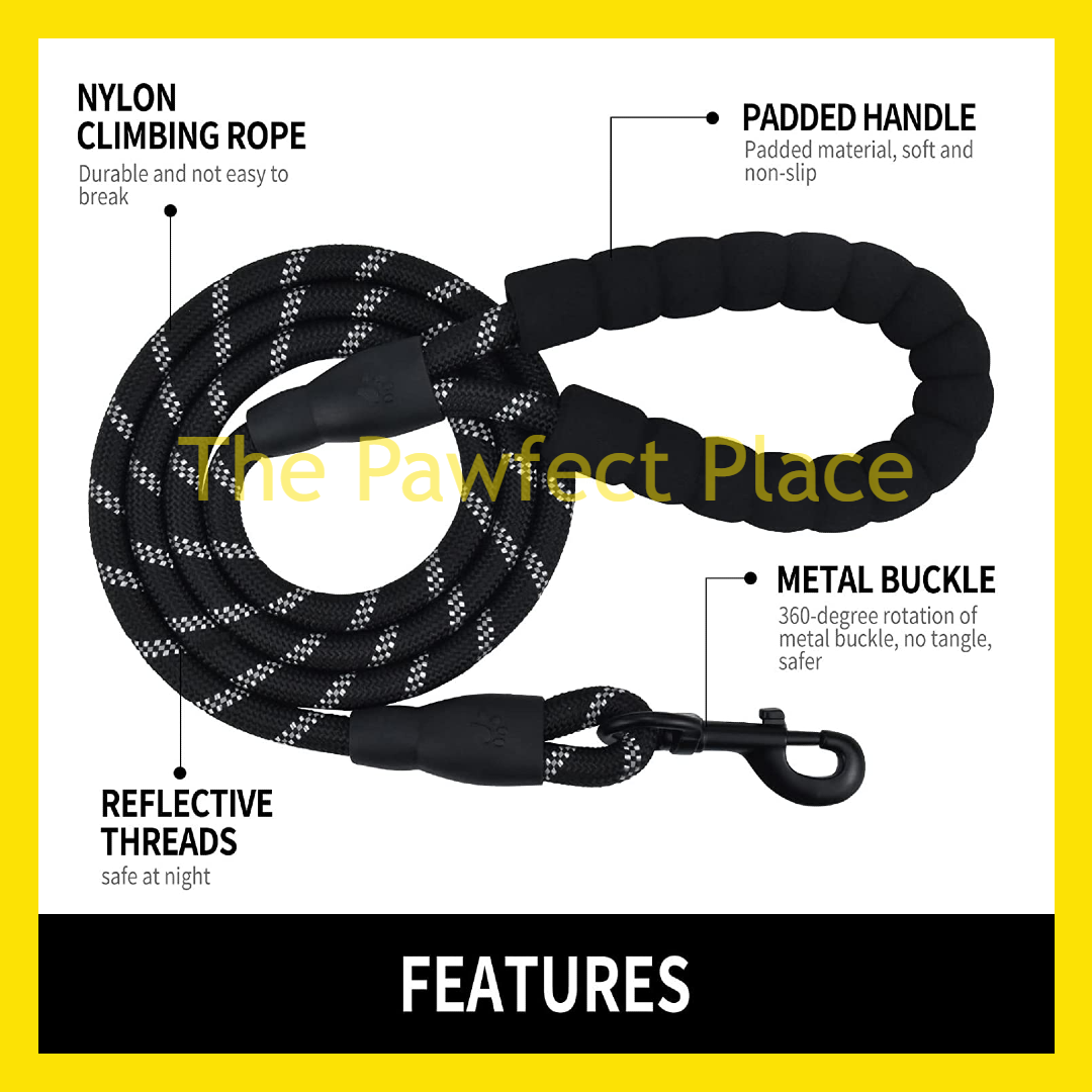 1.5m Durable Nylon Reflective Dog Leash With Comfortable Padded Handle (5' Long)