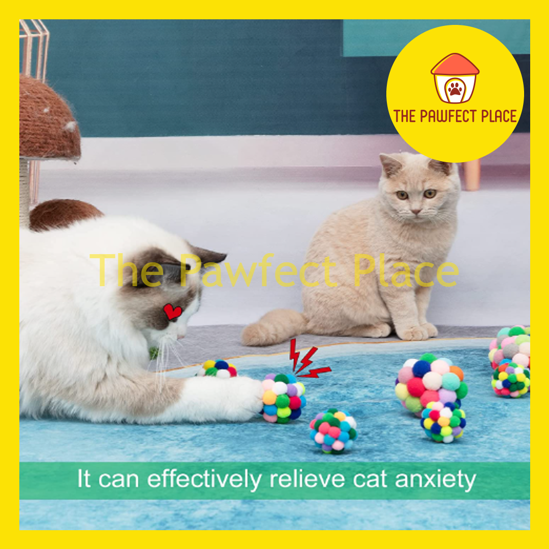 Pet Colorful Soft Fuzzy Rainbow Cat Toys Play Ball