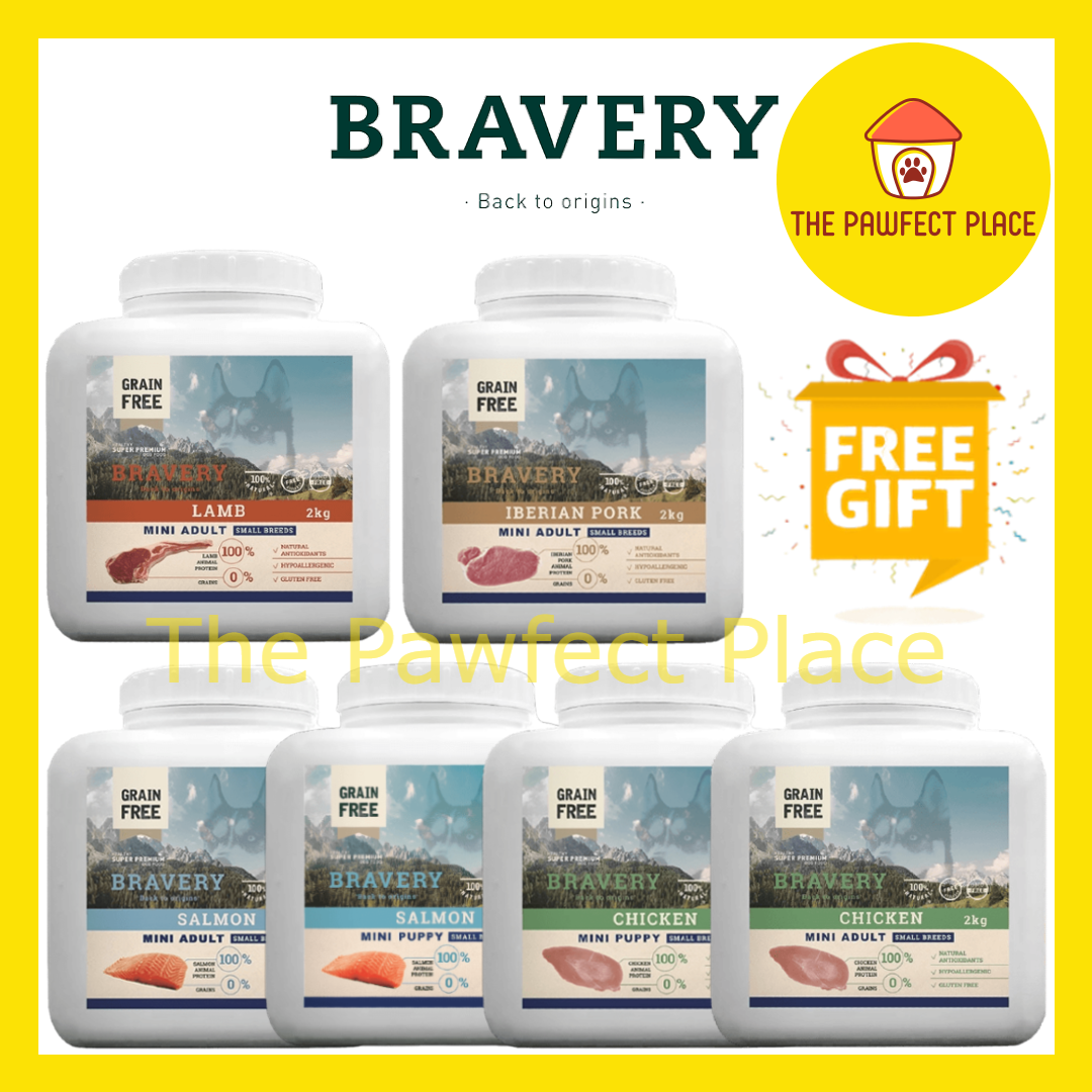 BRAVERY Grain Free Mini Adult Small Breeds Dog Food 2kg (Chicken/ Iberian Pork/ Lamb/ Salmon /Salmon Puppy)