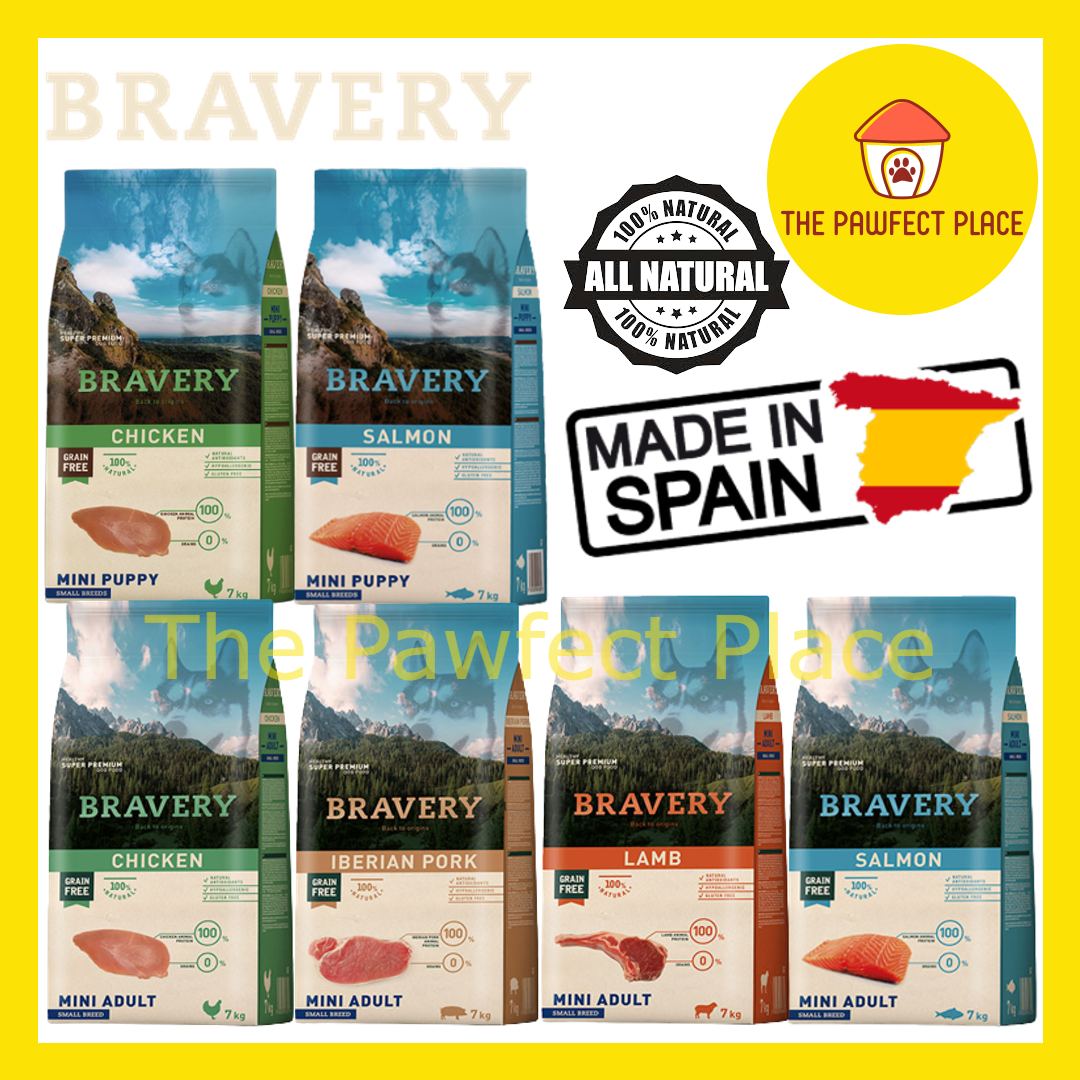 BRAVERY Grain Free Mini Adult Small Breeds Dog Food 7kg (Chicken/ Iberian Pork/ Lamb/ Salmon /Salmon Puppy)