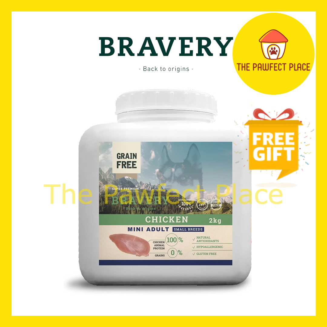 BRAVERY Grain Free Mini Adult Small Breeds Dog Food 2kg (Chicken/ Iberian Pork/ Lamb/ Salmon /Salmon Puppy)