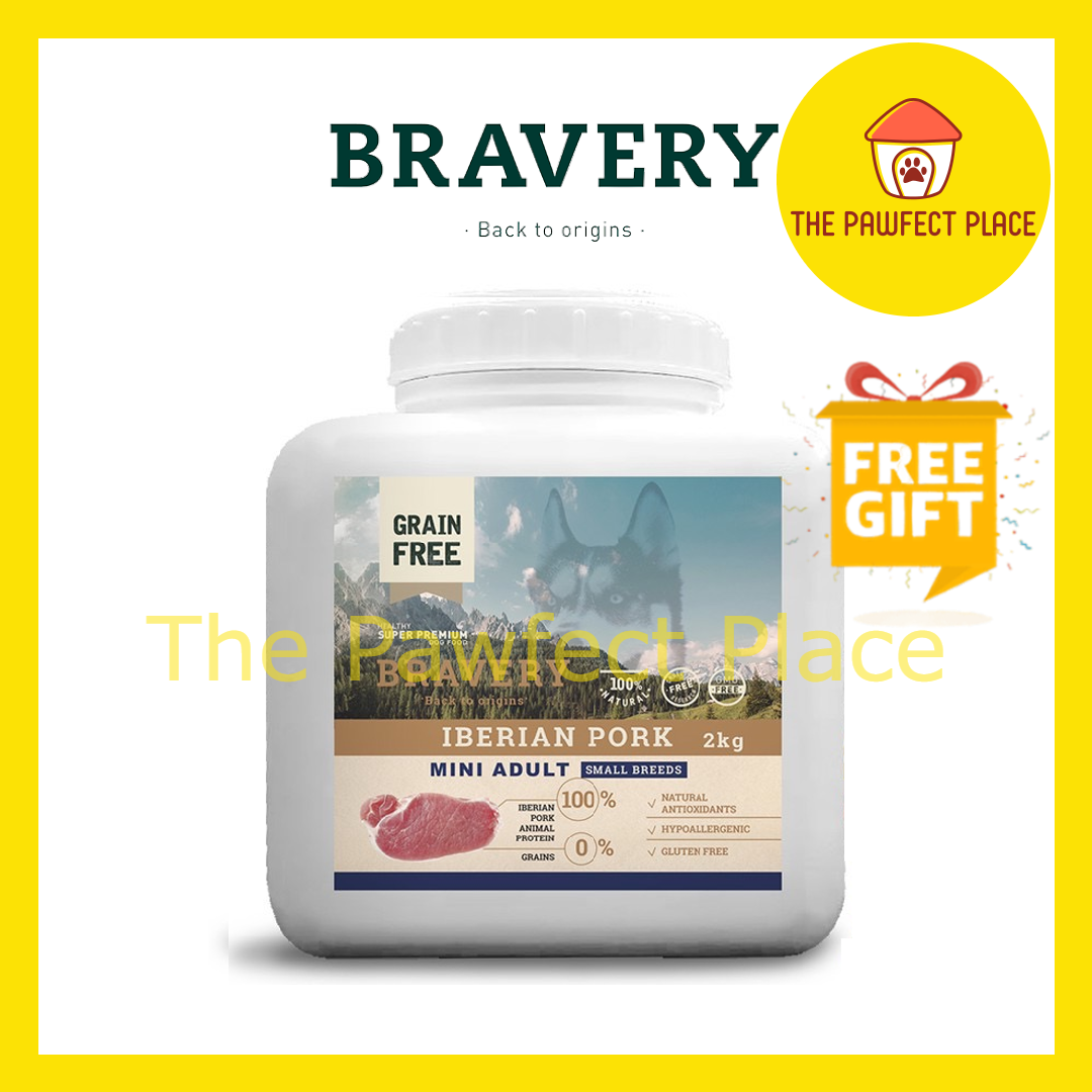 BRAVERY Grain Free Mini Adult Small Breeds Dog Food 2kg (Chicken/ Iberian Pork/ Lamb/ Salmon /Salmon Puppy)