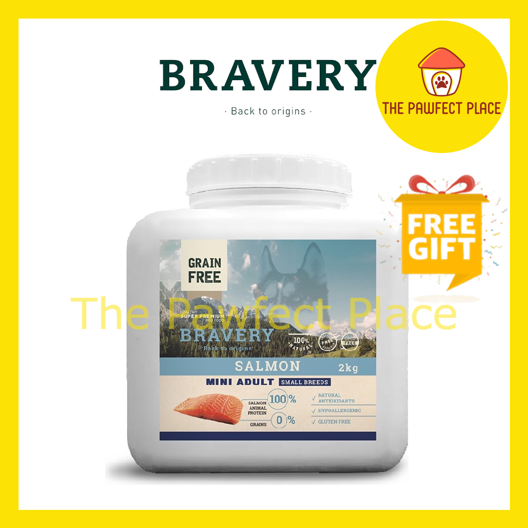 BRAVERY Grain Free Mini Adult Small Breeds Dog Food 2kg (Chicken/ Iberian Pork/ Lamb/ Salmon /Salmon Puppy)