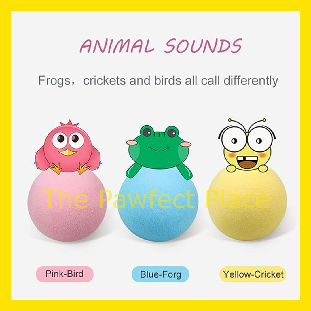 Cat Ball Toy With Animal Sound When Touch Interactive Battery Toy Kitten Toy Cricket Bird Frog EVA Catnip