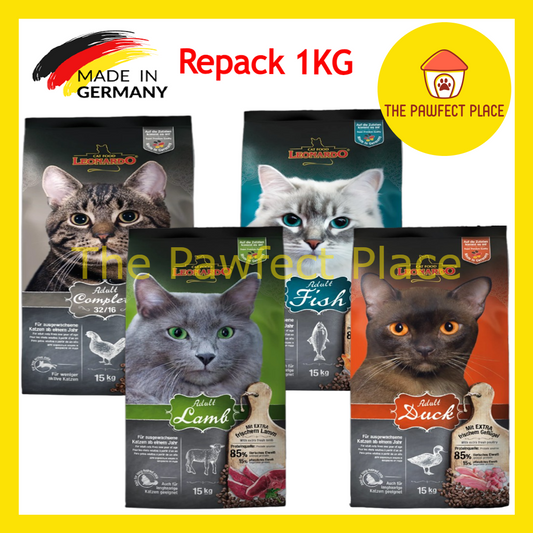 1kg Repack Leonardo Cat Dry Food Made in Germany Adult Fish Adult Lamb Adult Complete Adult Duck
