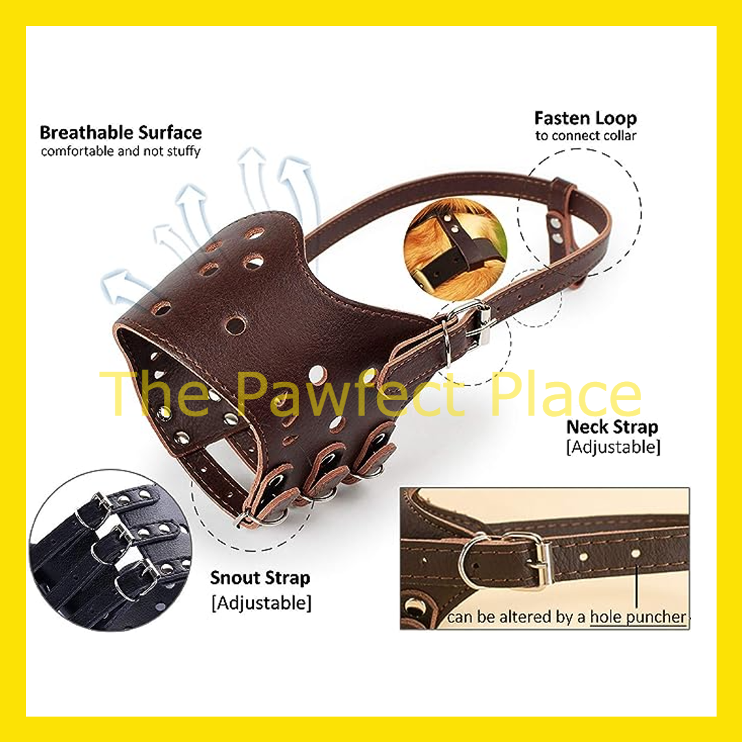 PU Leather Breathable Dog Muzzle Dog Mouth Cover Anti Bite