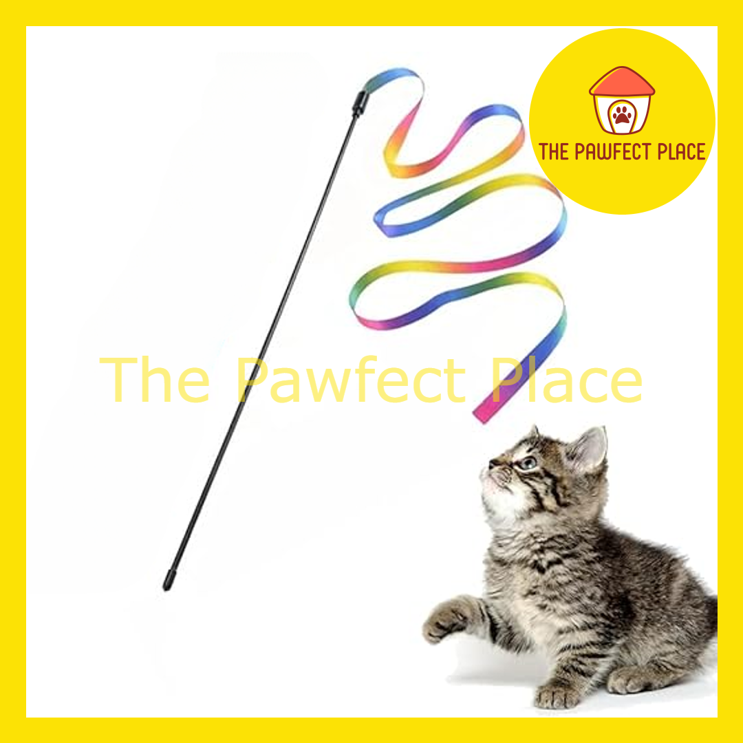 Interactive Cat Teaser with Rainbow Ribbon Wand Toys Cat Wand String Colorful Ribbon