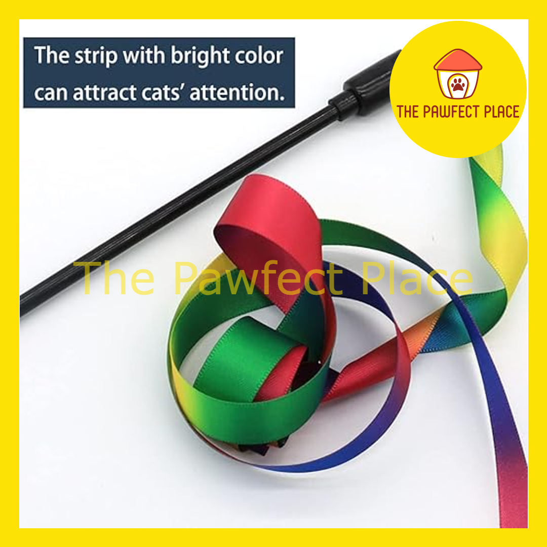 Interactive Cat Teaser with Rainbow Ribbon Wand Toys Cat Wand String Colorful Ribbon