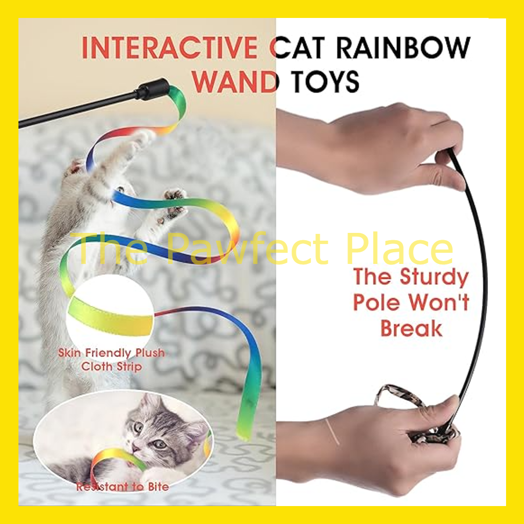 Interactive Cat Teaser with Rainbow Ribbon Wand Toys Cat Wand String Colorful Ribbon