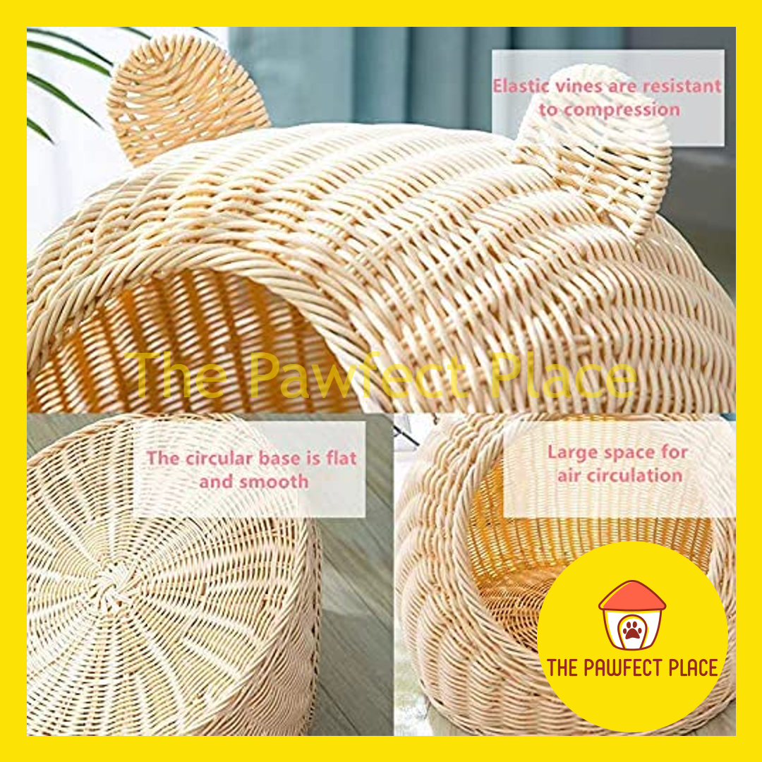 Handcraft Cat Dog Imitated Rattan Pet House FREE MAT Breathable Bed Washable Nest