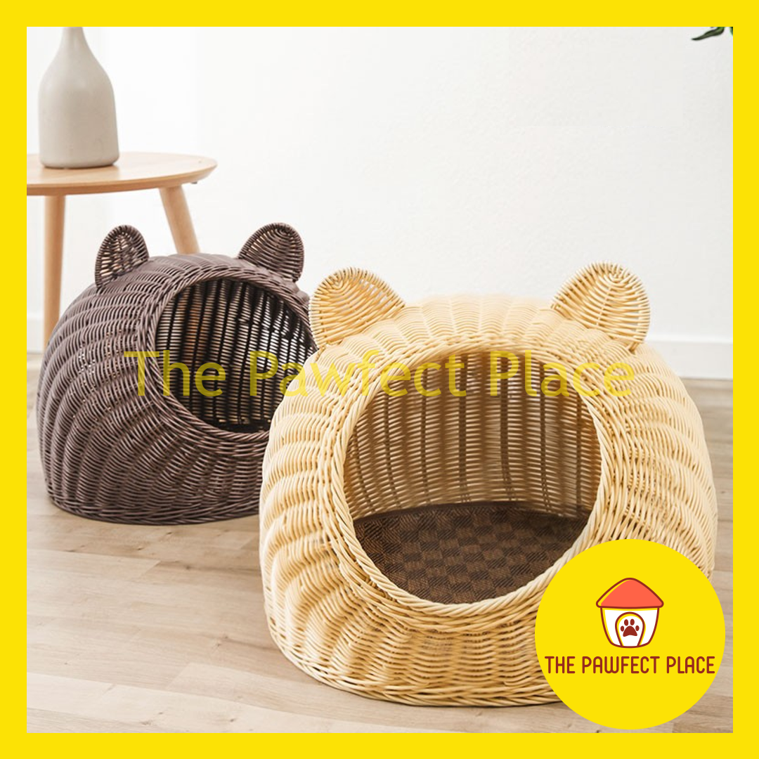 Handcraft Cat Dog Imitated Rattan Pet House FREE MAT Breathable Bed Washable Nest