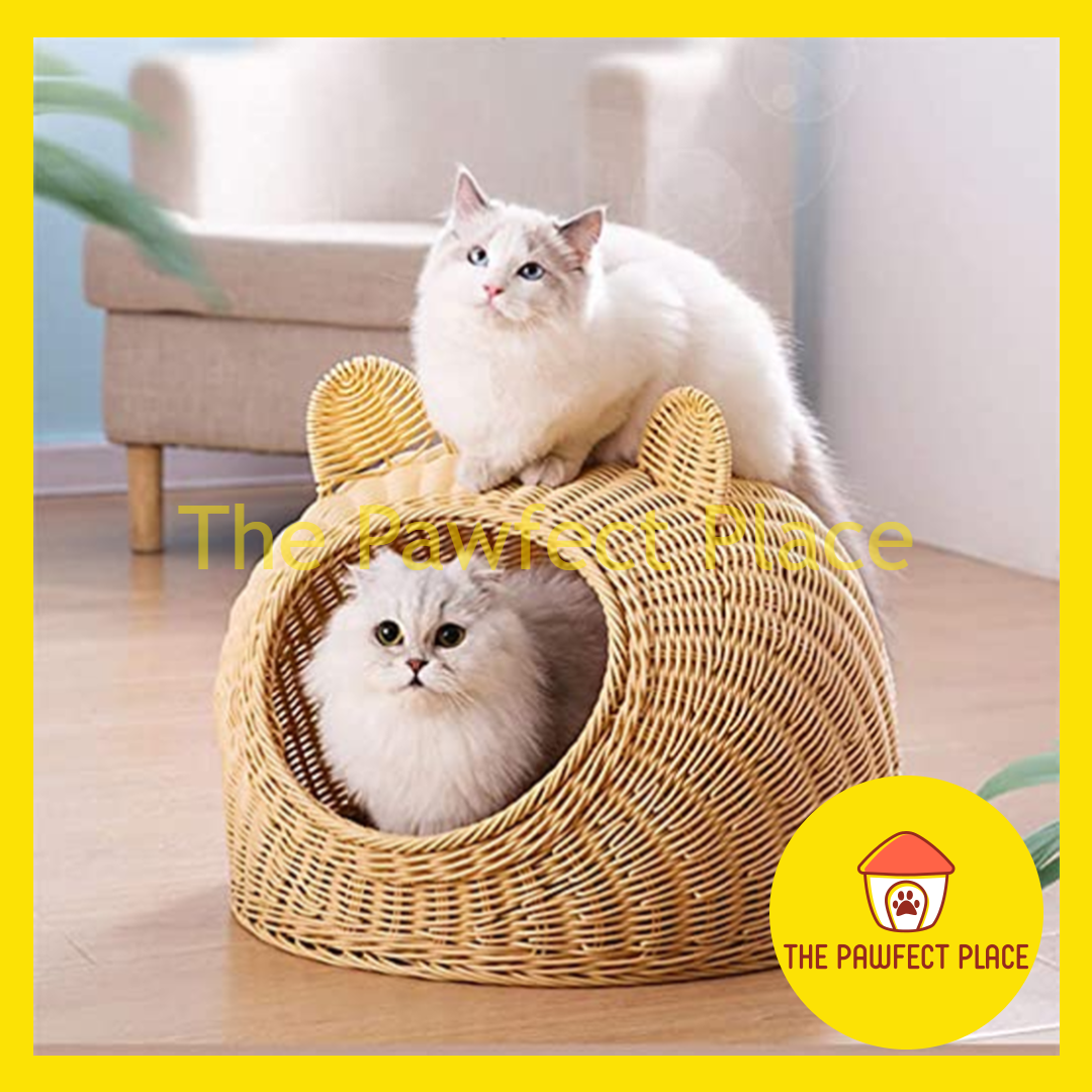 Handcraft Cat Dog Imitated Rattan Pet House FREE MAT Breathable Bed Washable Nest