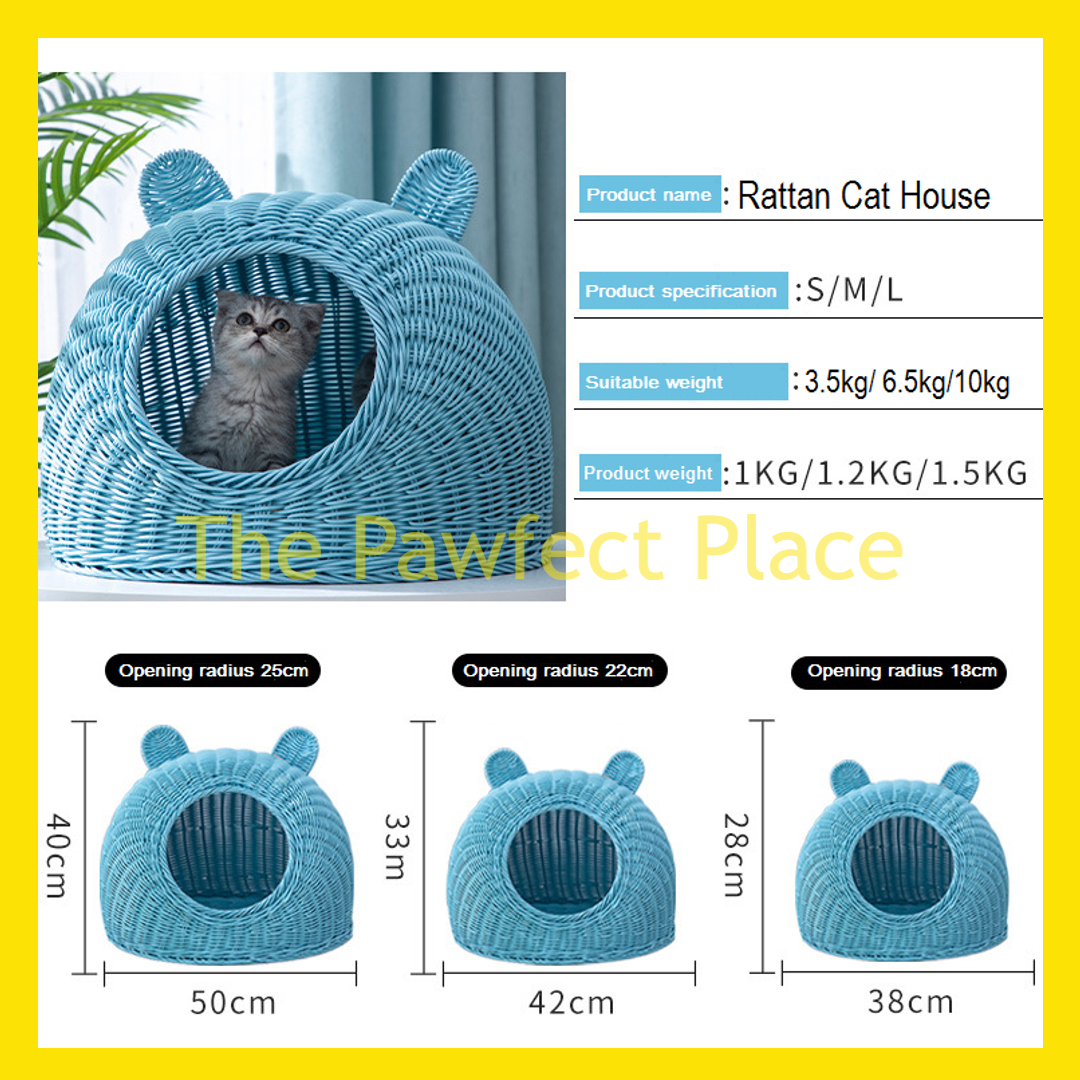 Handcraft Cat Dog Imitated Rattan Pet House FREE MAT Breathable Bed Washable Nest