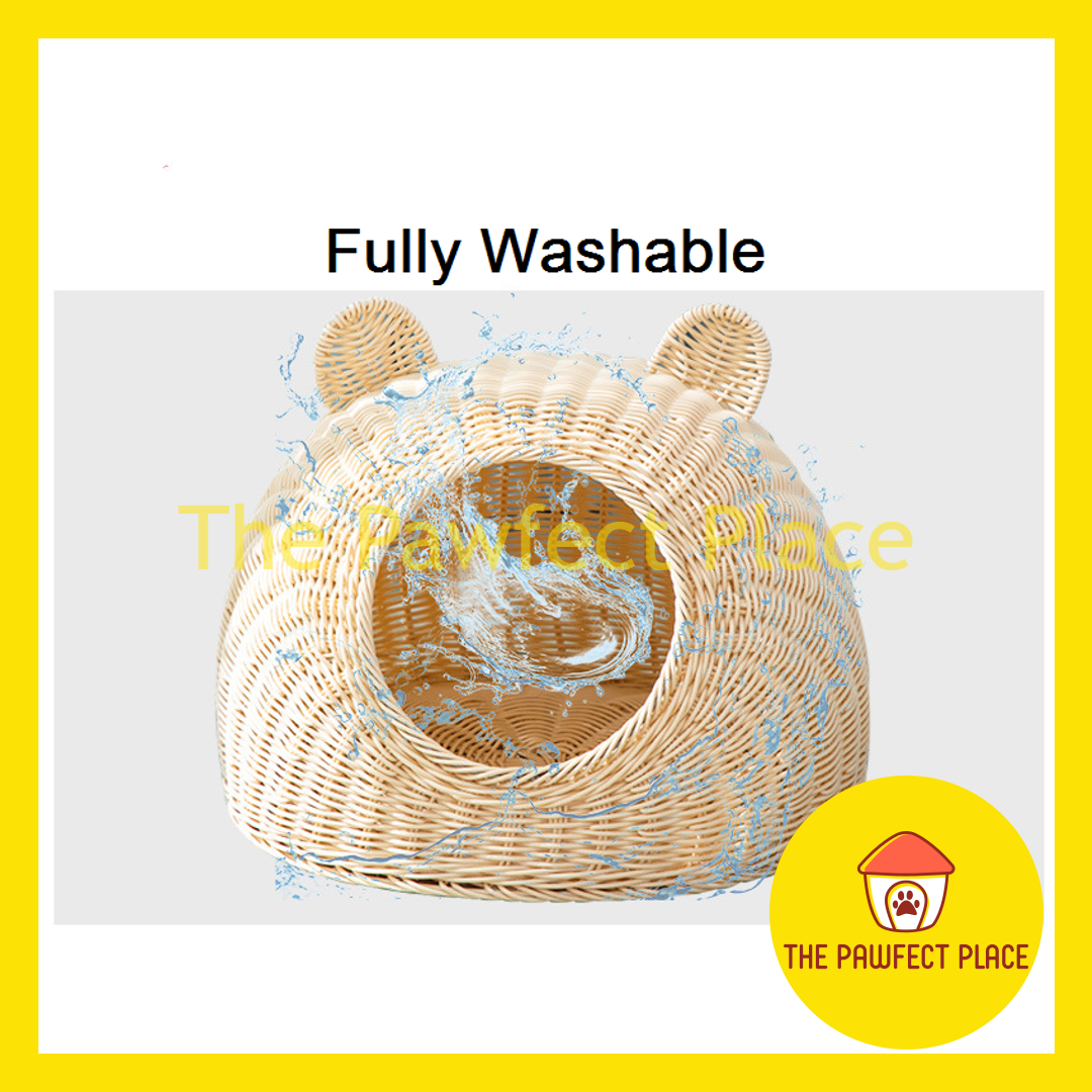 Handcraft Cat Dog Imitated Rattan Pet House FREE MAT Breathable Bed Washable Nest