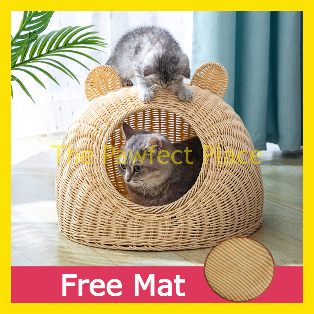 Handcraft Cat Dog Imitated Rattan Pet House FREE MAT Breathable Bed Washable Nest