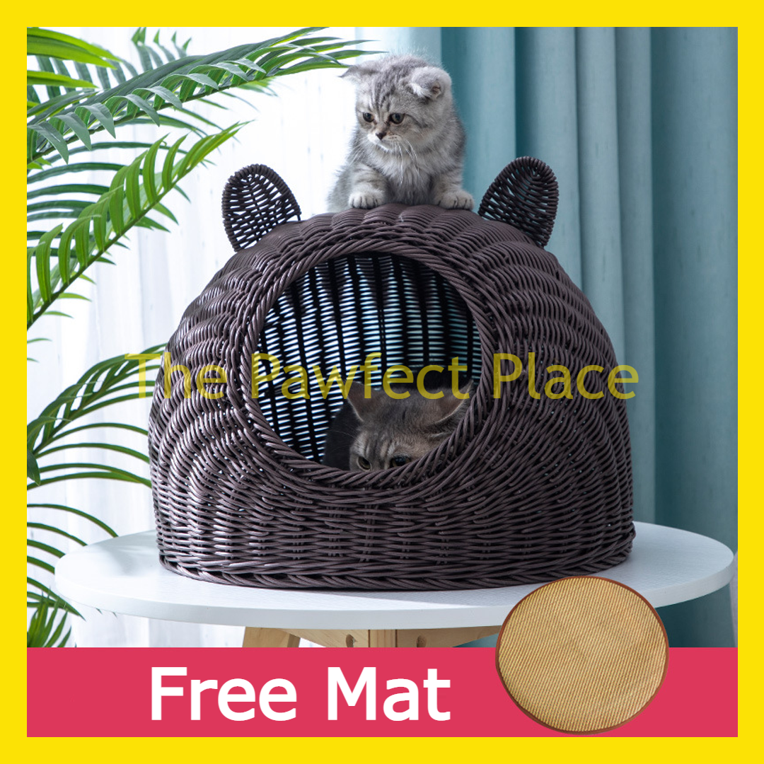 Handcraft Cat Dog Imitated Rattan Pet House FREE MAT Breathable Bed Washable Nest