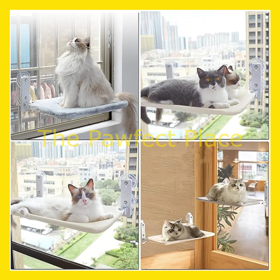 Large Cat Hammock Hanging Bed Foldable Window Wall Cat Nest Sunbathing Balcony Suction Cup Cordless Cat Window Perch