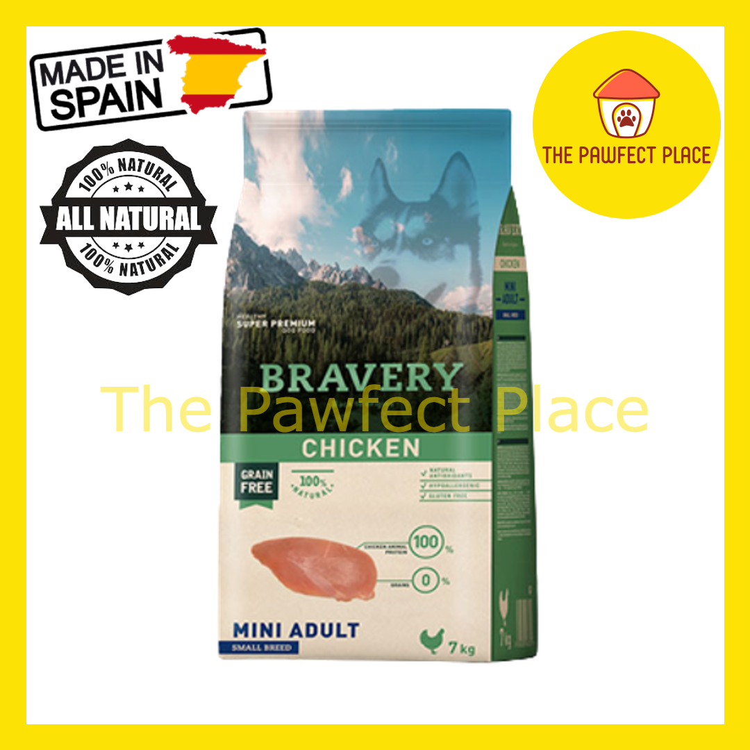 BRAVERY Grain Free Mini Adult Small Breeds Dog Food 7kg (Chicken/ Iberian Pork/ Lamb/ Salmon /Salmon Puppy)