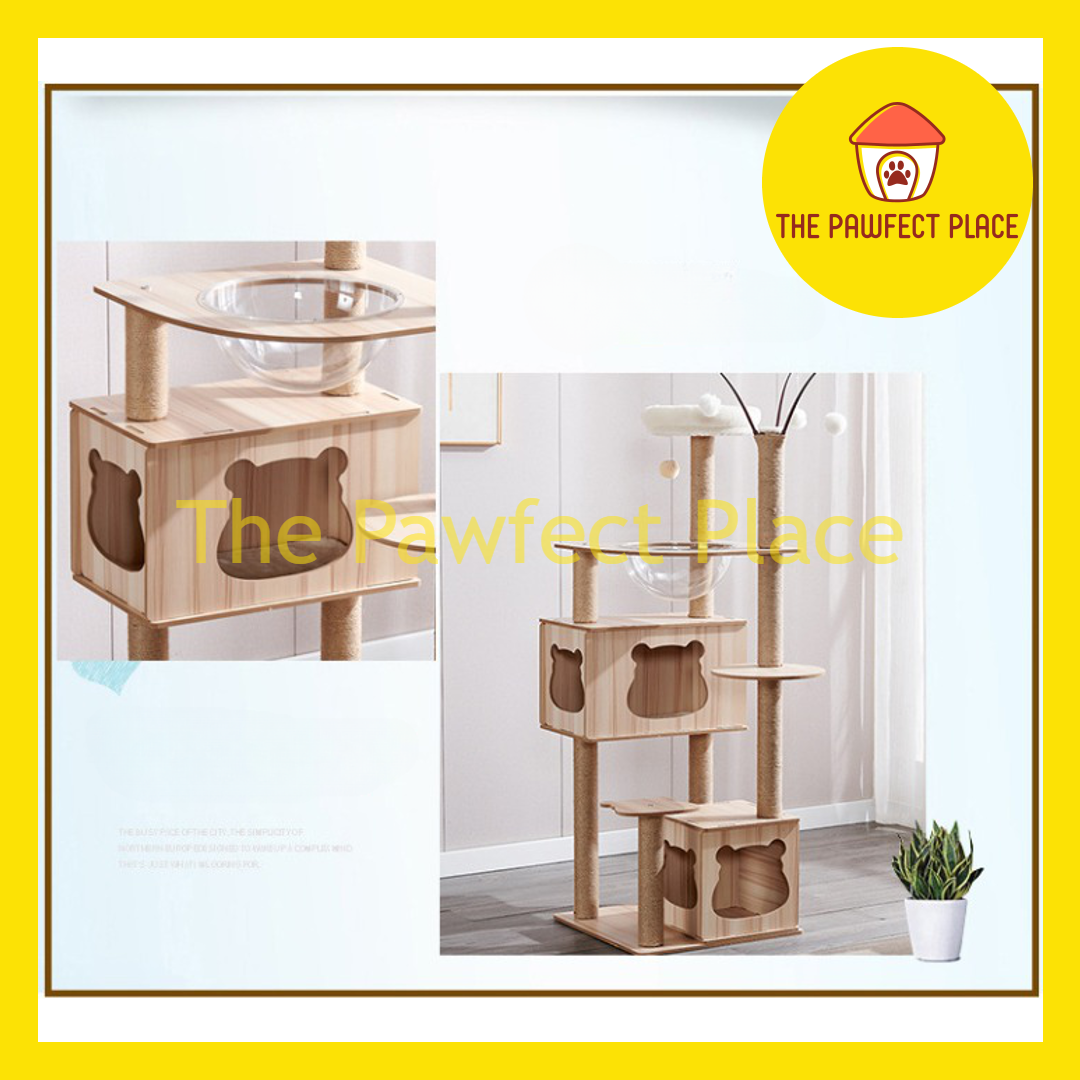 132cm-180cm Premium Large Cat Tree House Wood Cat Condo Bed Scratcher House Cat Tower Hammock Climbing Scratcher House