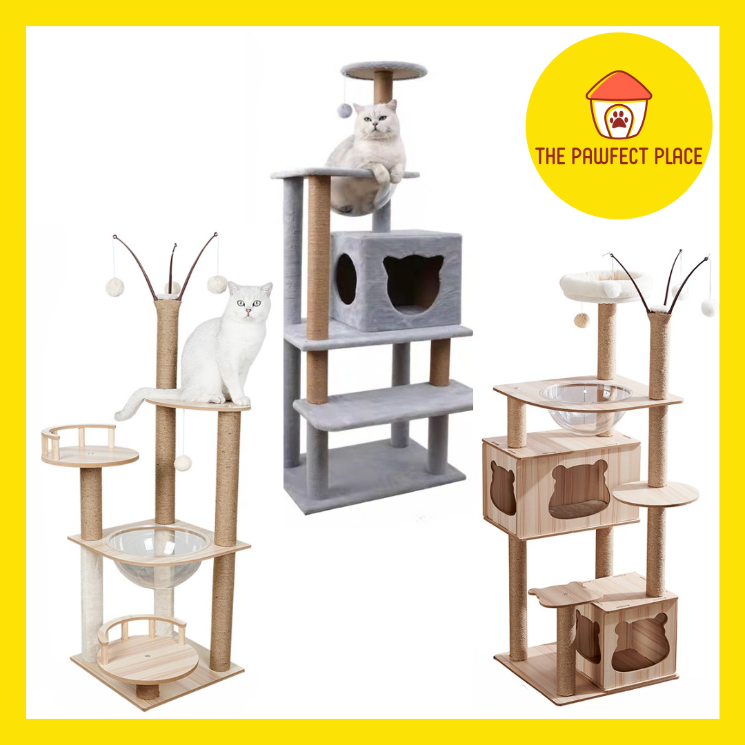 132cm-180cm Premium Large Cat Tree House Wood Cat Condo Bed Scratcher House Cat Tower Hammock Climbing Scratcher House