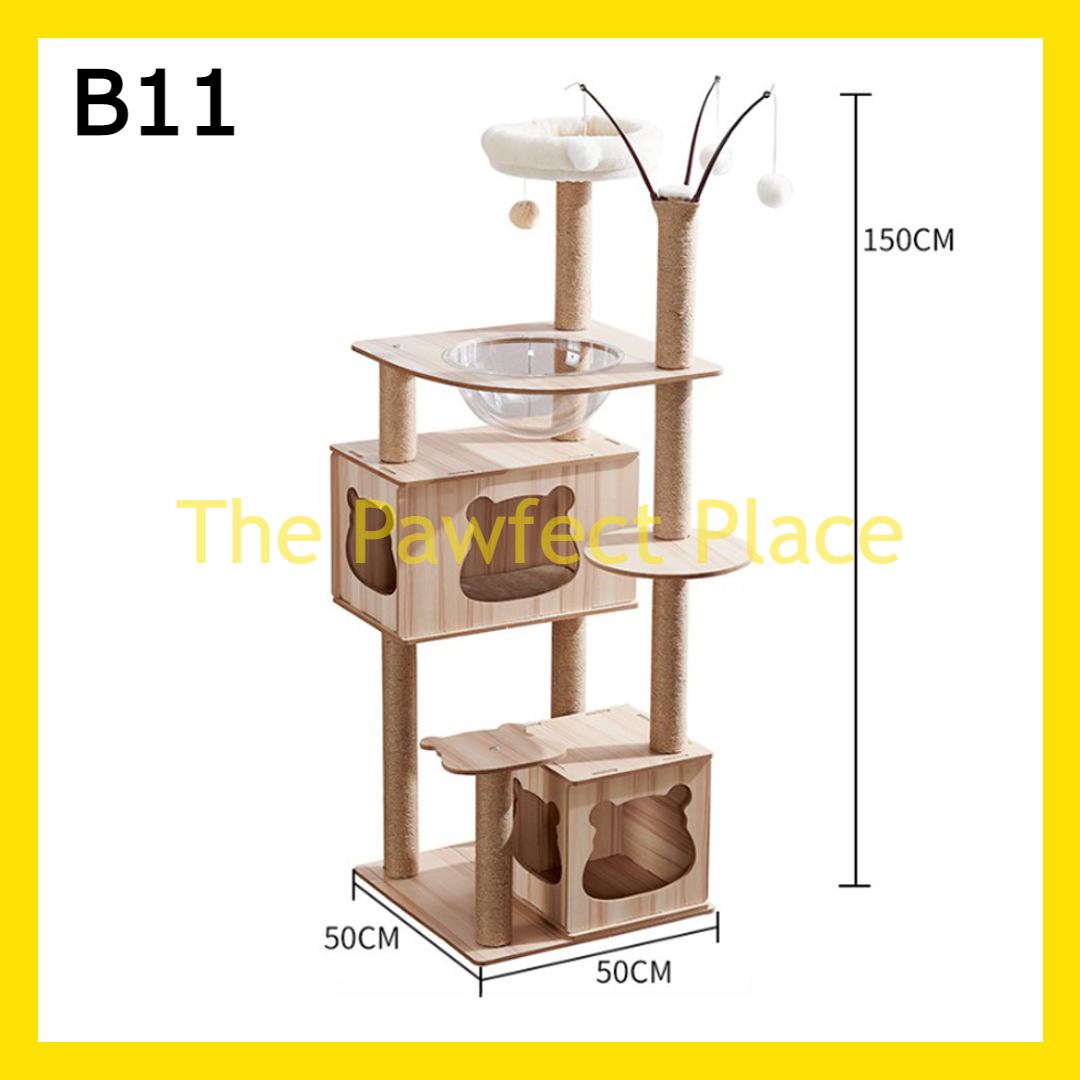 132cm-180cm Premium Large Cat Tree House Wood Cat Condo Bed Scratcher House Cat Tower Hammock Climbing Scratcher House