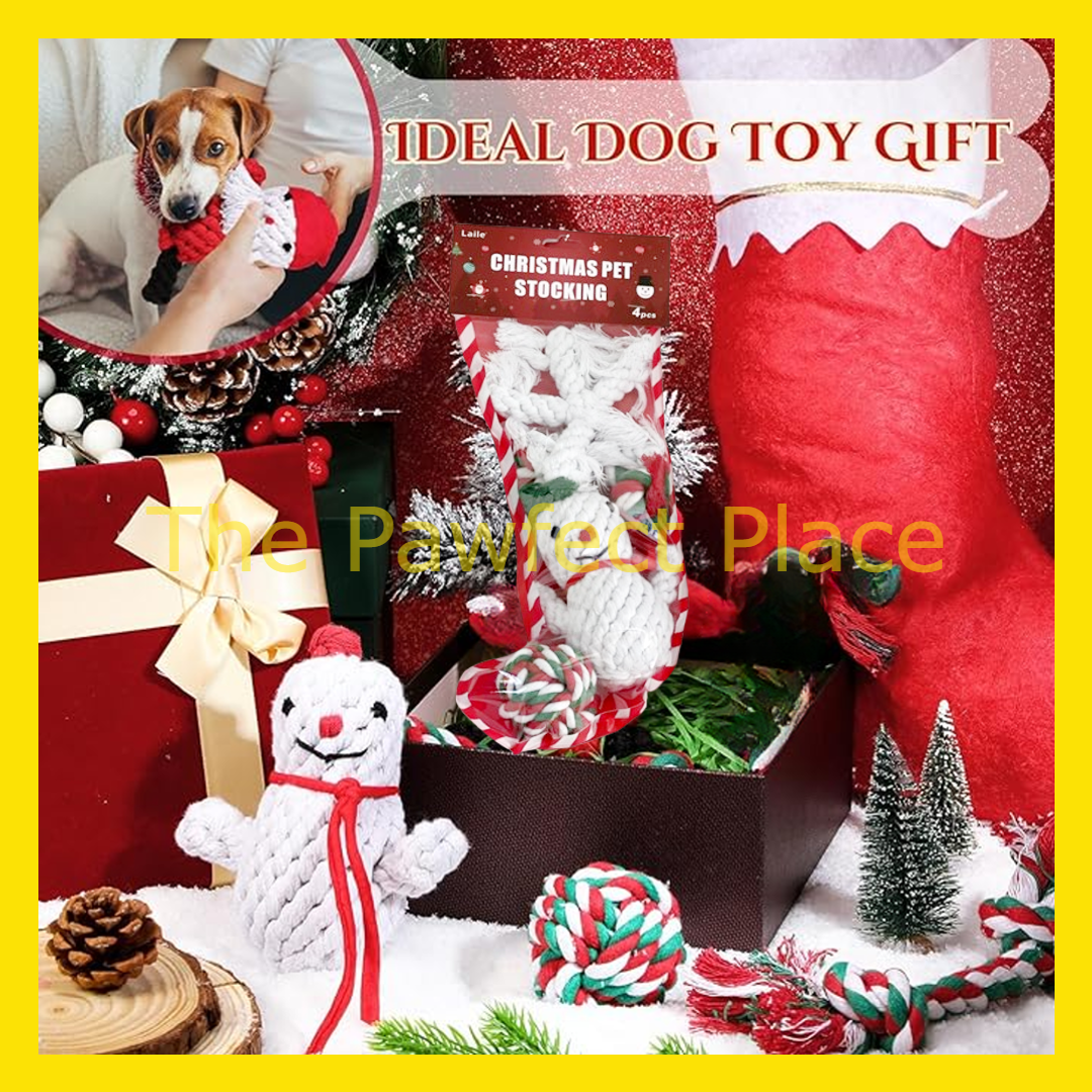 4 Pieces Dog Rope Toys Christmas Set Chew Training Toys Candy Cane Pet Dog Chew Toys for Christmas