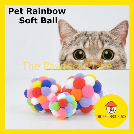Pet Colorful Soft Fuzzy Rainbow Cat Toys Play Ball