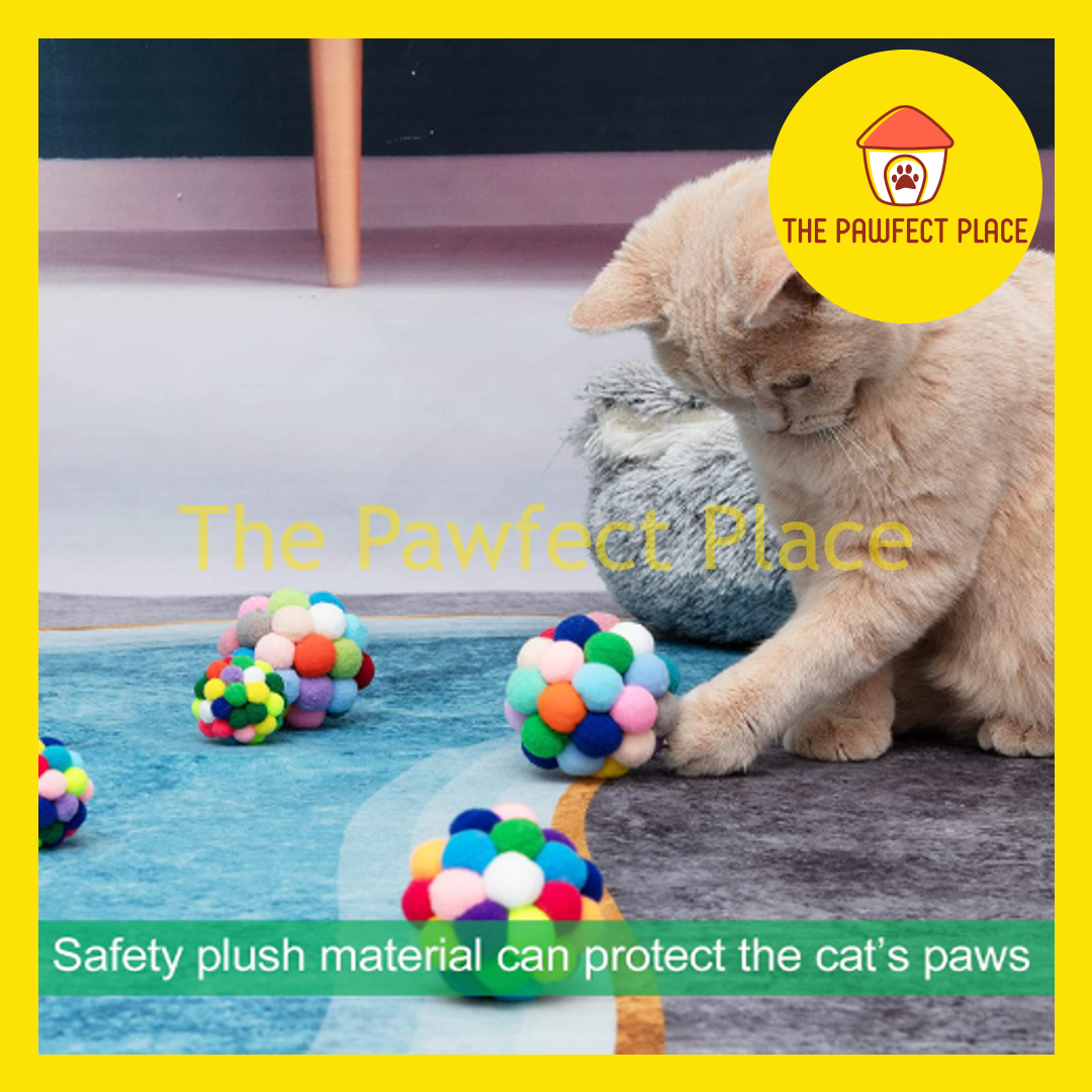 Pet Colorful Soft Fuzzy Rainbow Cat Toys Play Ball