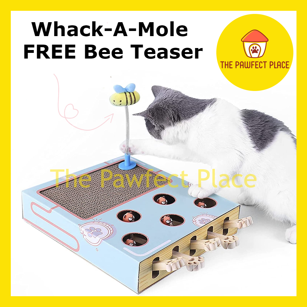 Whack-A-Mole Pet Cat Interactive Toy Wooden Solid Wood Enrichment Toys Kitten Catch Mice Game Scratching pad