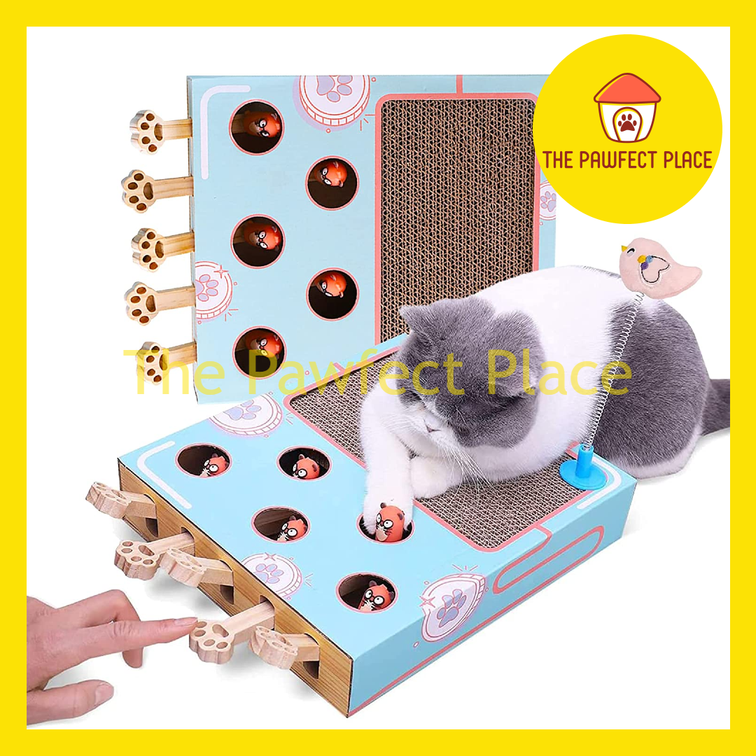 Whack-A-Mole Pet Cat Interactive Toy Wooden Solid Wood Enrichment Toys Kitten Catch Mice Game Scratching pad